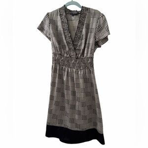 Banana Republic midi dress, smocked waist and collar, geometric pattern, size 8